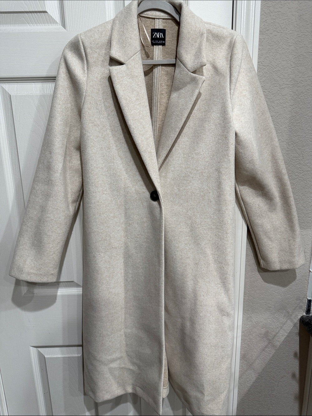 ZARA Women's Cream Single-Button Wool Blend Coat Small